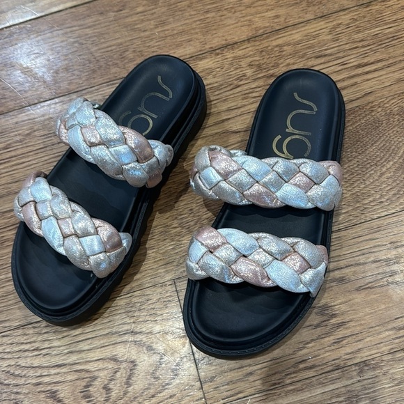 Womens Platform Sandals Slip On Braided Chunky metallic - Picture 7 of 10